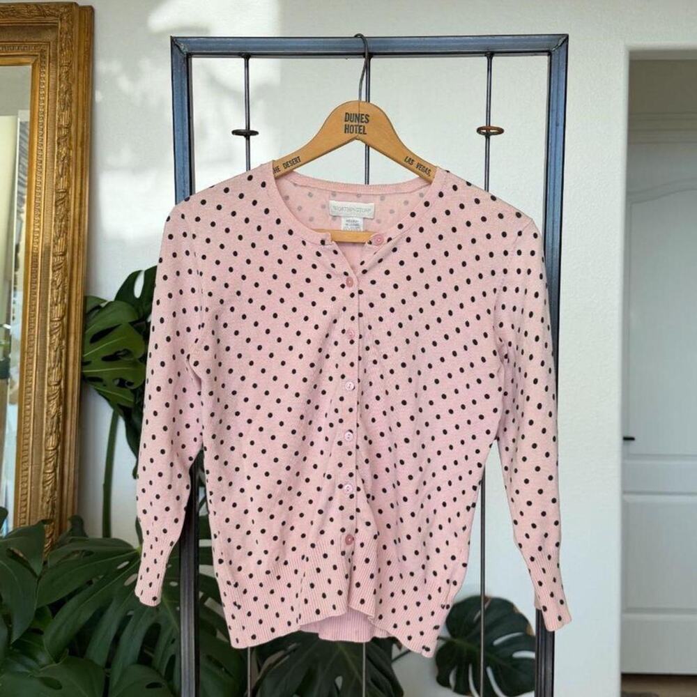 Worthington Silk-Blend Pink Polka Dot Cardigan